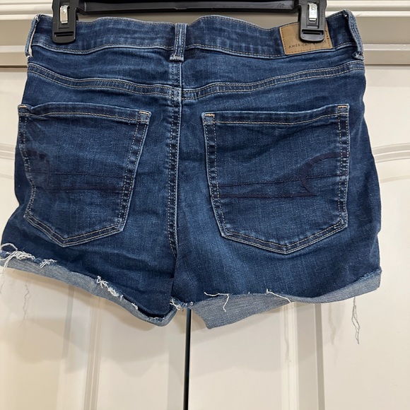 American Eagle Outfitters Hi-Rise Shortie Shorts Dark Blue Jean Shorts - Picture 2 of 5